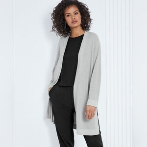 Eileen Fisher Organic Cotton And Silk Open Front Midi Cardigan In S/P